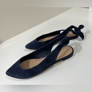 SAKS FIFTH AVENUE blue suede slingback flats - 7